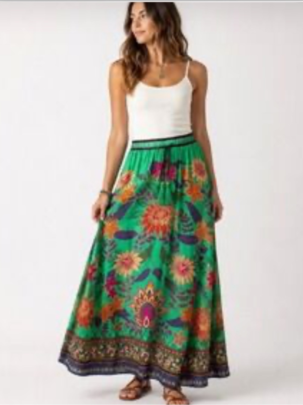 Natural life Bohemian green/orange Floral Maxi Skirt